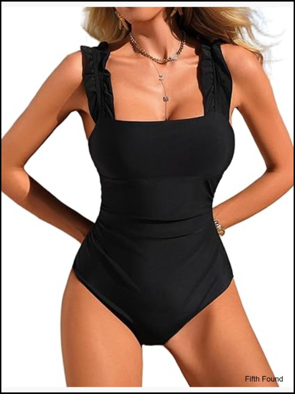 Square Neck One Piece Swimsuit Tummy Control Ruffled Straps